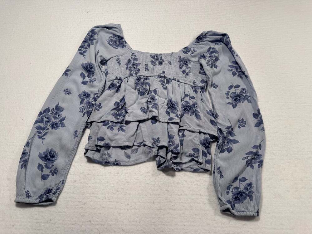 Hollister Blue Floral Square Neck Ruffle Peplum Top Size XS